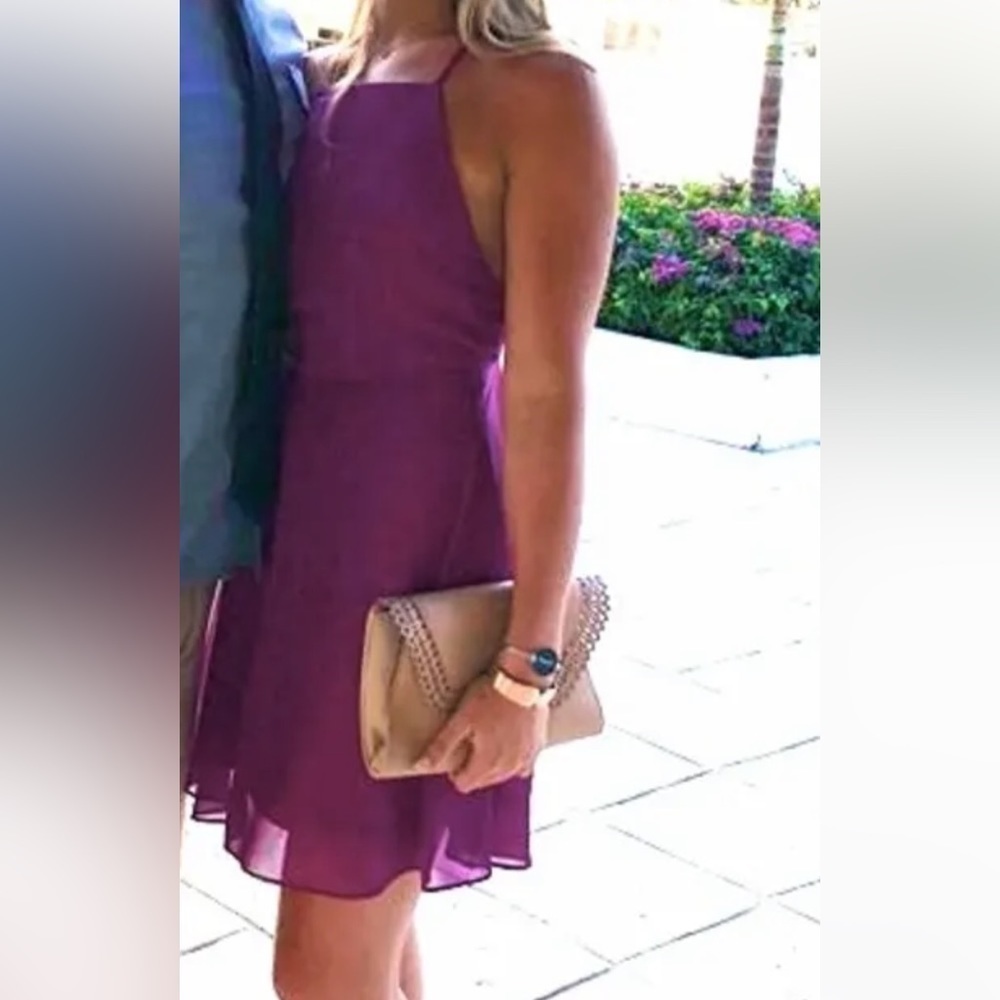 Lulus purple skater style mini dress size small backless strappy
